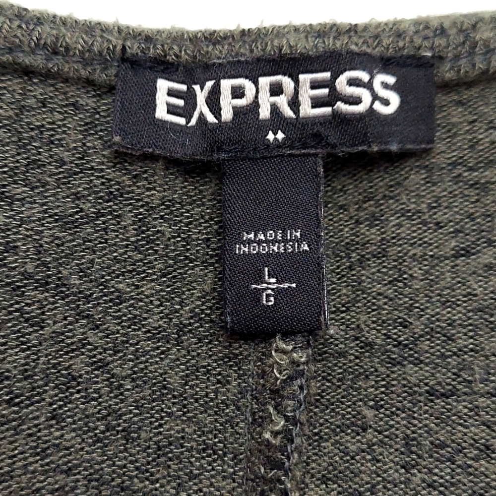 Express Boho V-Neck Long Sleeve Olive and Black Sweater Dress, Size Large, EUC - Picture 4 of 7